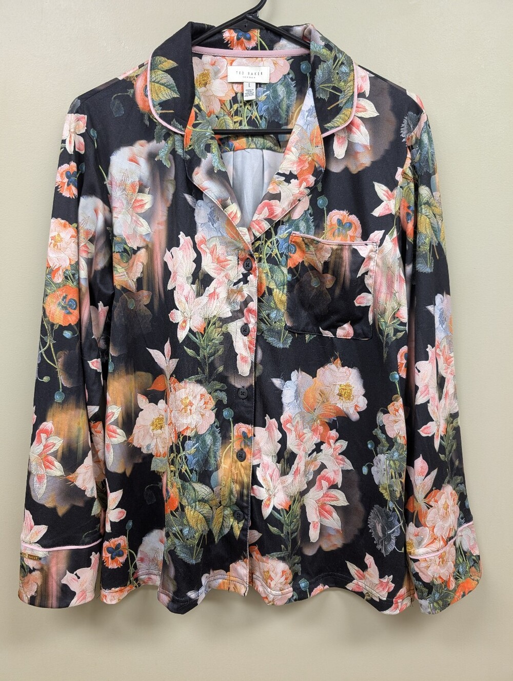 Floral Satin Pajama Set - Black Multi - Picture 2 of 10